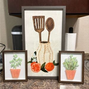 Framed Kitchen Utensil and Herb Art Set